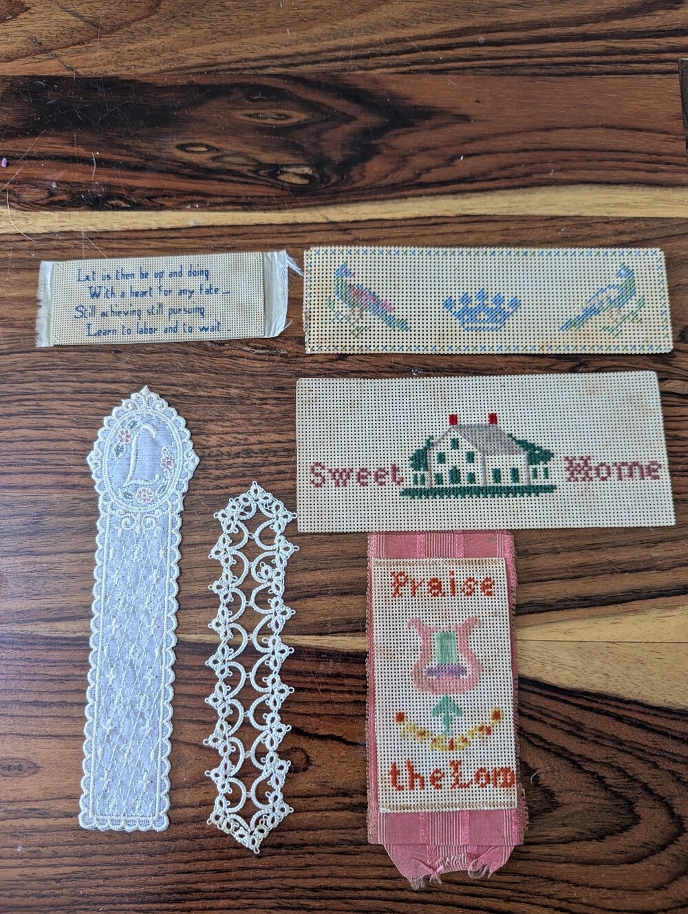 Rare Antique Vintage Bookmark Lot Woven Lace Needlepoint Mixed Bundle Set of 6